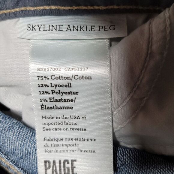 Paige Sz 29 Skyline Ankle Peg Jeans Medium Wash Distressed Low-rise - Picture 9 of 14
